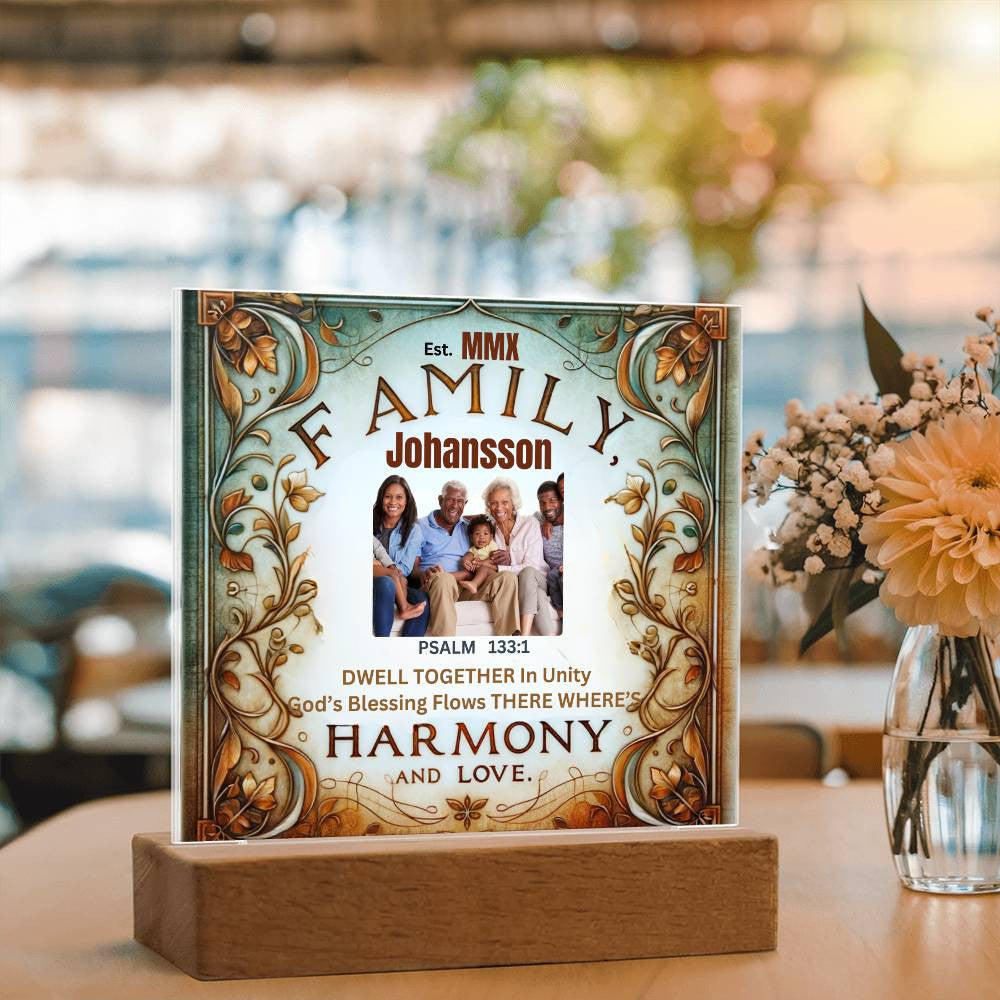 Custom Christian Family Photo Gift Acrylic Plaque With Biblical Verse LED Lighted Table Display Stand With Religious Inspirational Keepsake
