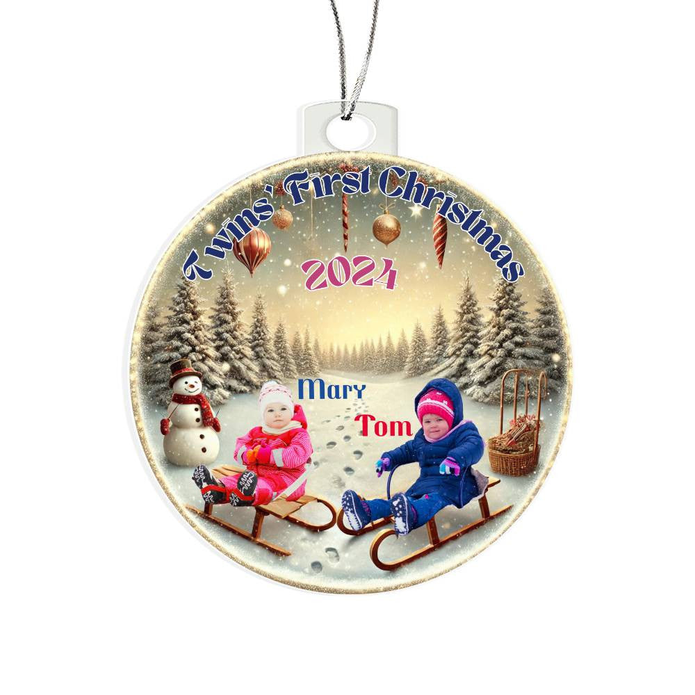 Personalized Gift For Twins Custom Ornament For SonsDaughters First Christmas Newborn Babies Photos Names Year Holiday Family Decor Keepsake