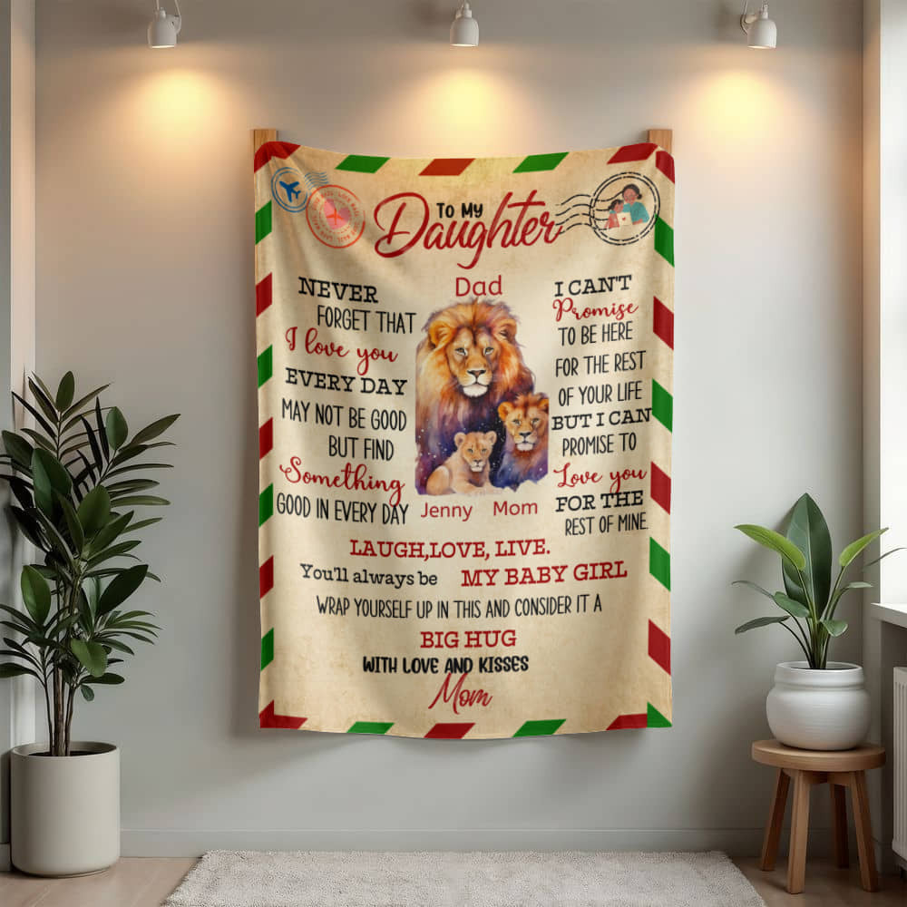 A Letter to Daughter from Mom photo name heirloom, sherpa or fleece vintage lion blanket
