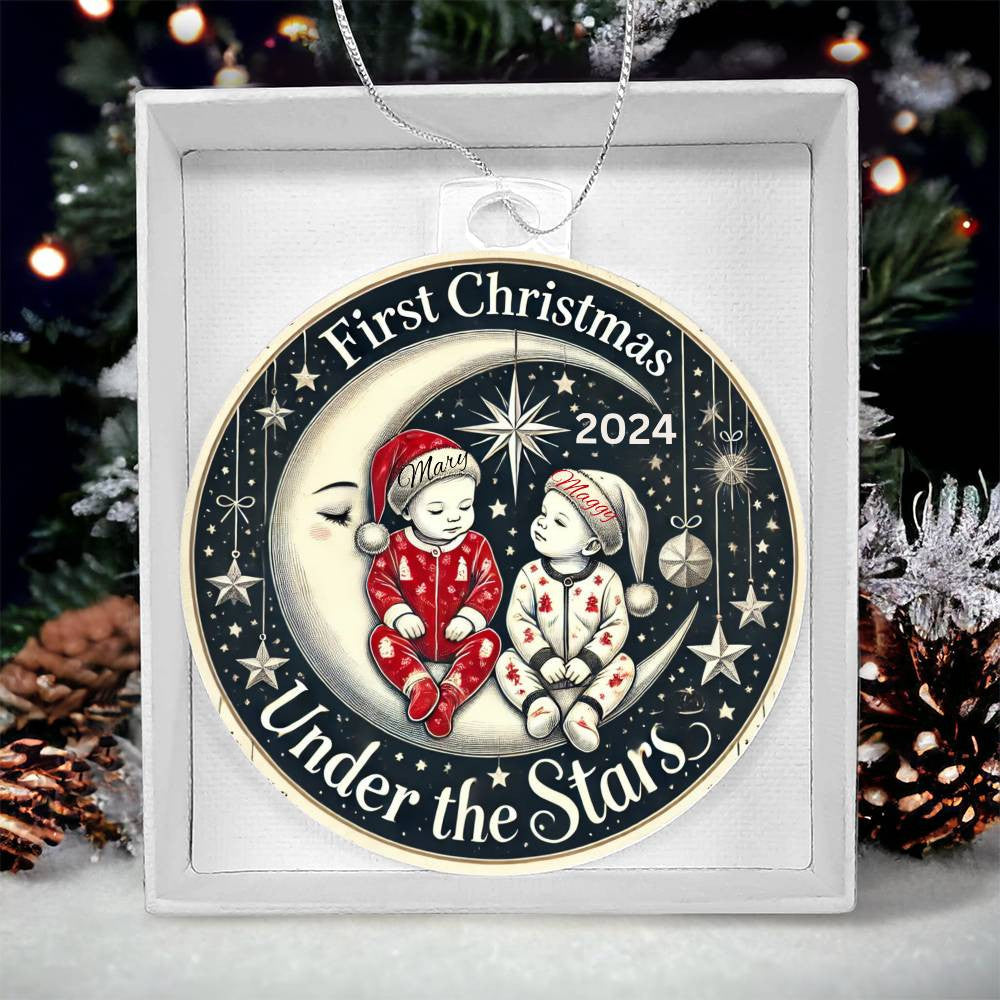 Custom Gift For Twin Girls First Christmas Ornament for Newborn Babies With Their Names Year Holiday Tree Acrylic Plaque Family Keepsake