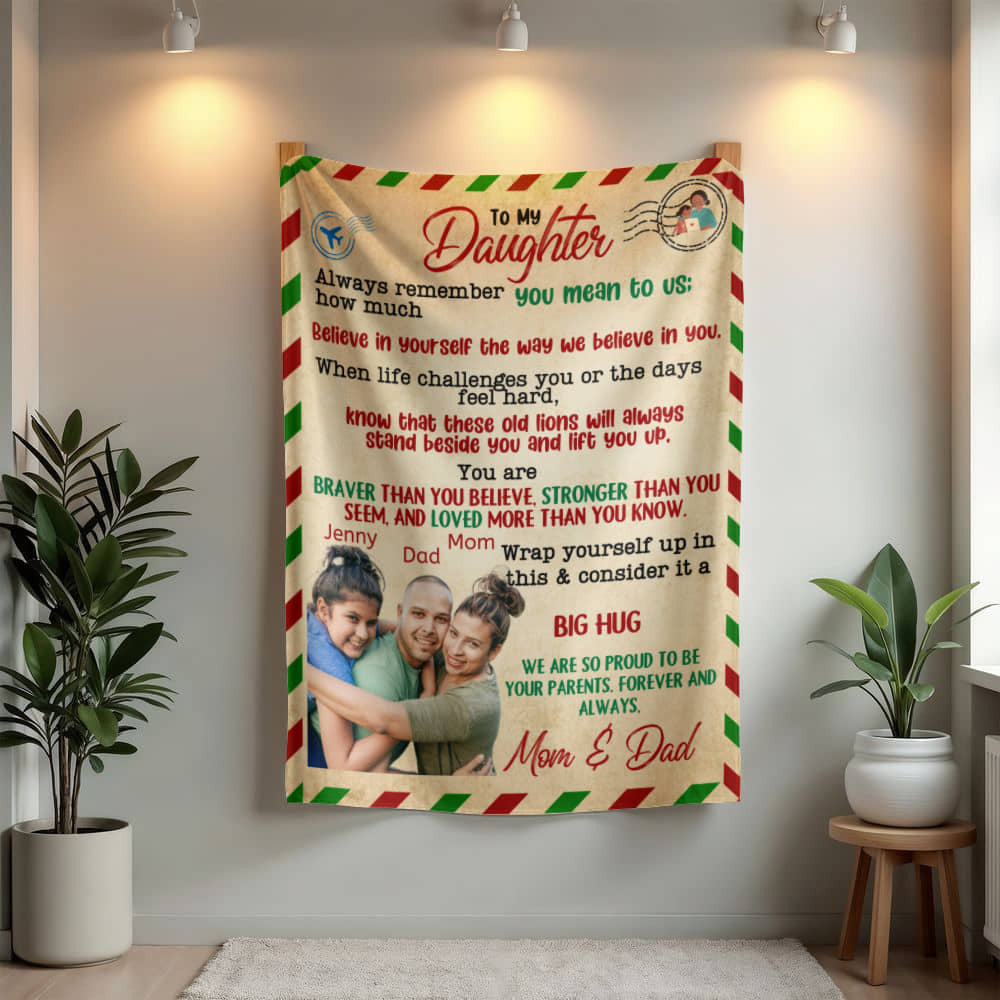A Letter to Daughter from Parents photo name heirloom, sherpa or fleece vintage photo blanket