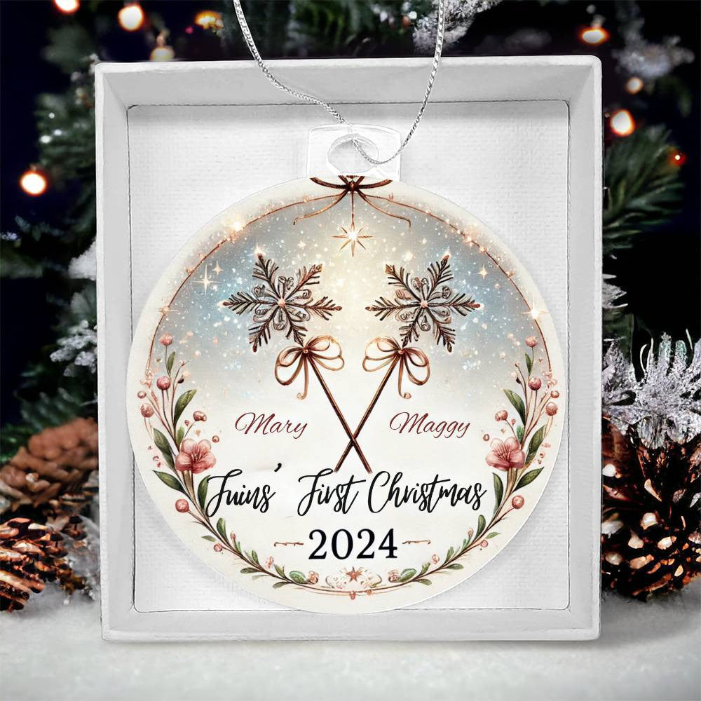 Custom Ornament For Twin Girls First Christmas Personalized Babies Names Year Wand Tree Deco Family Keepsake Celebration Daughters Gift