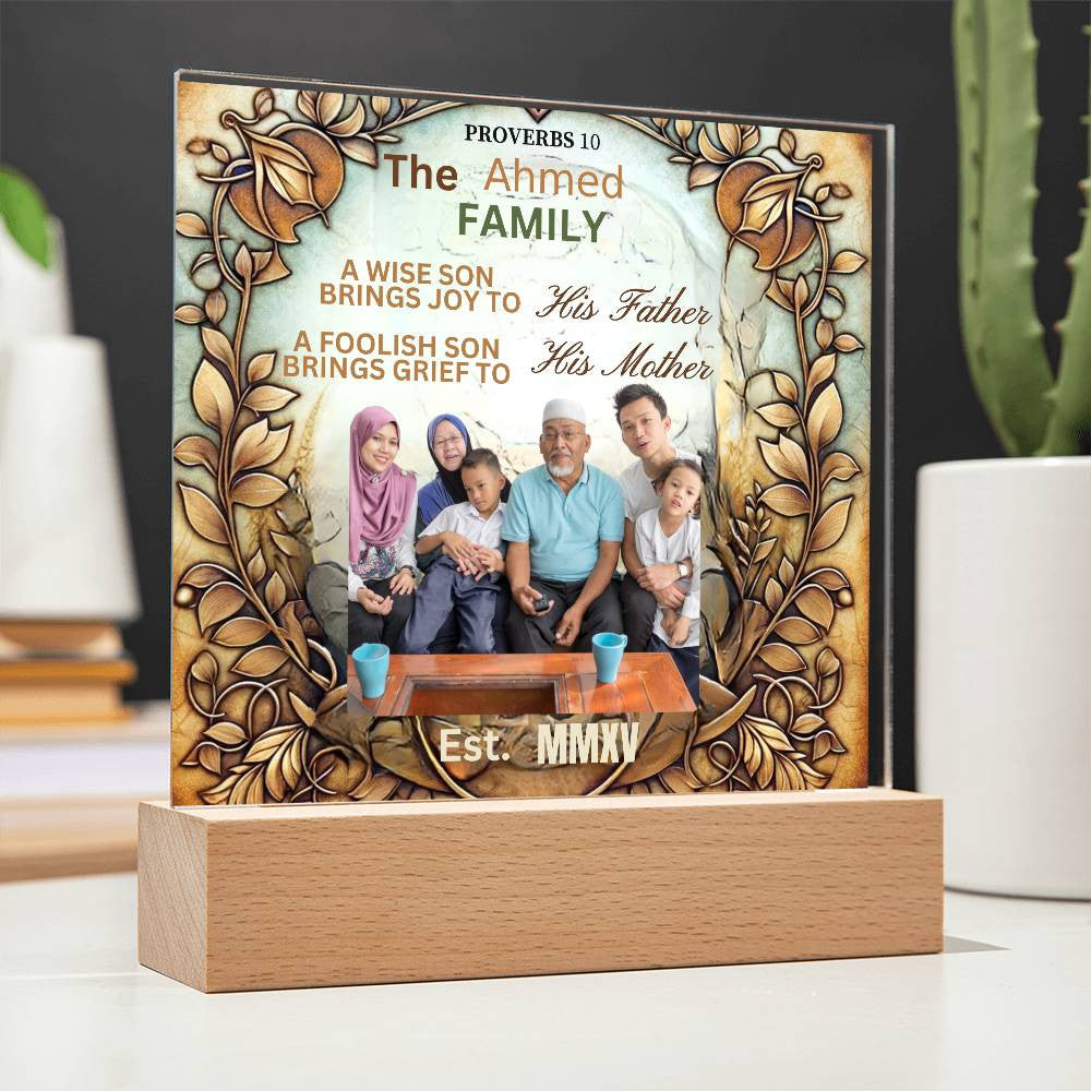 Personalized Catholic Family Gift With Inspirational Biblical Quote Home Acrylic Plaquet with Inspirational Religious Lighted Table Home Art