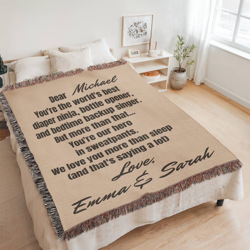 Custom New Dad Love Fleece Sherpa or Woven Blanket