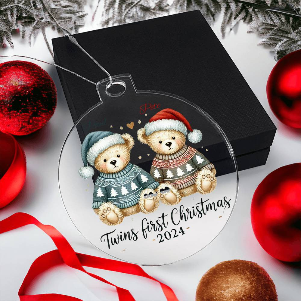 Personalized Gift For Twin Boys Custom Ornament For Sons First Christmas Newborn Babies Names Year Holiday Decor Keepsake Family Present