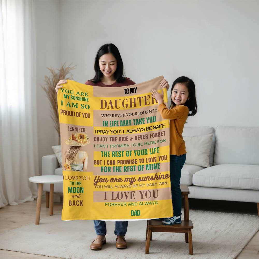 A Sections Yellow Beige Sunflower Daughter from Dad Sherpa or  Fleece Blanket (3:4)