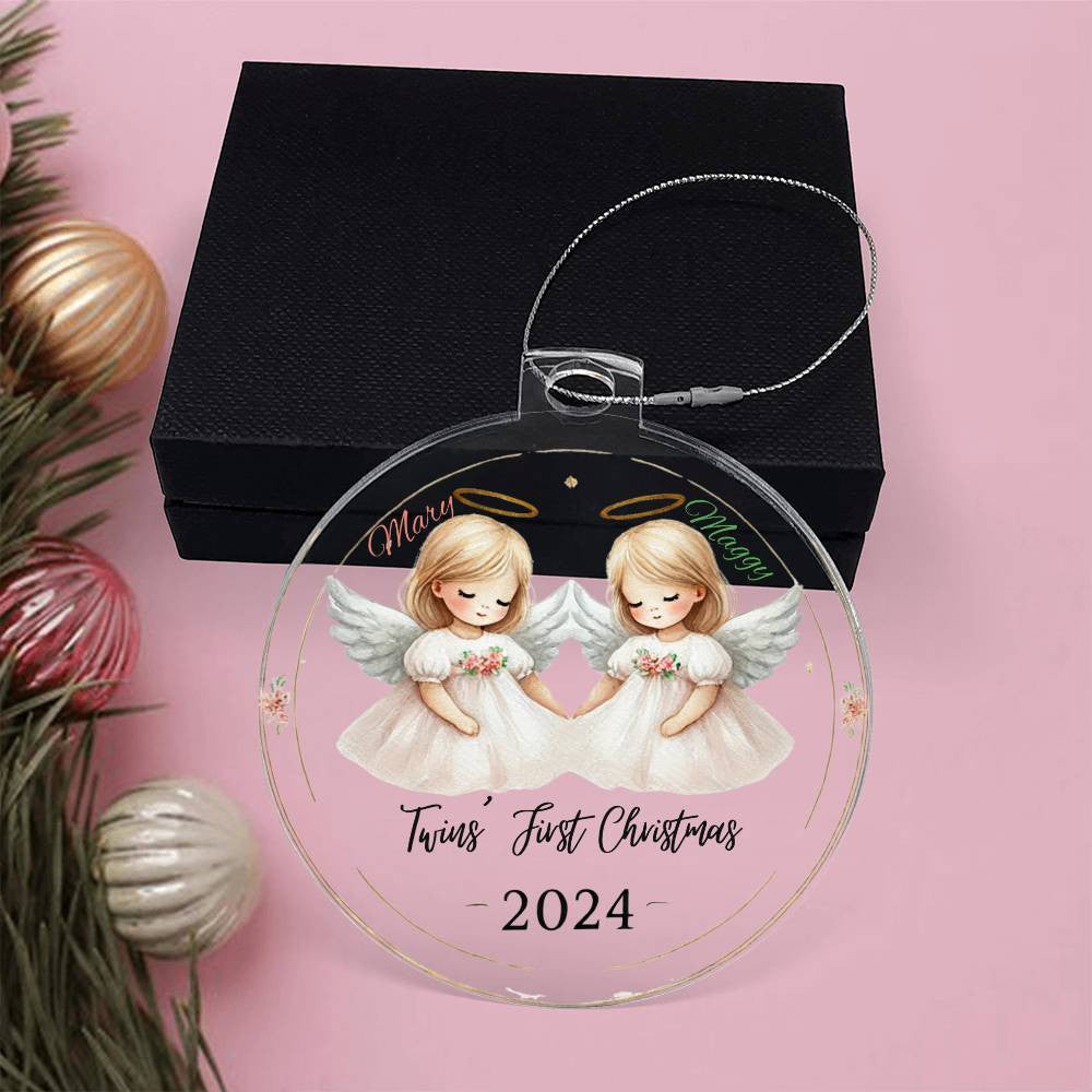 Personalized Ornament For Twin Girls First Christmas Newborn Daughters Custom Names Year Holiday Keepsake Family Celebration Angels Decor