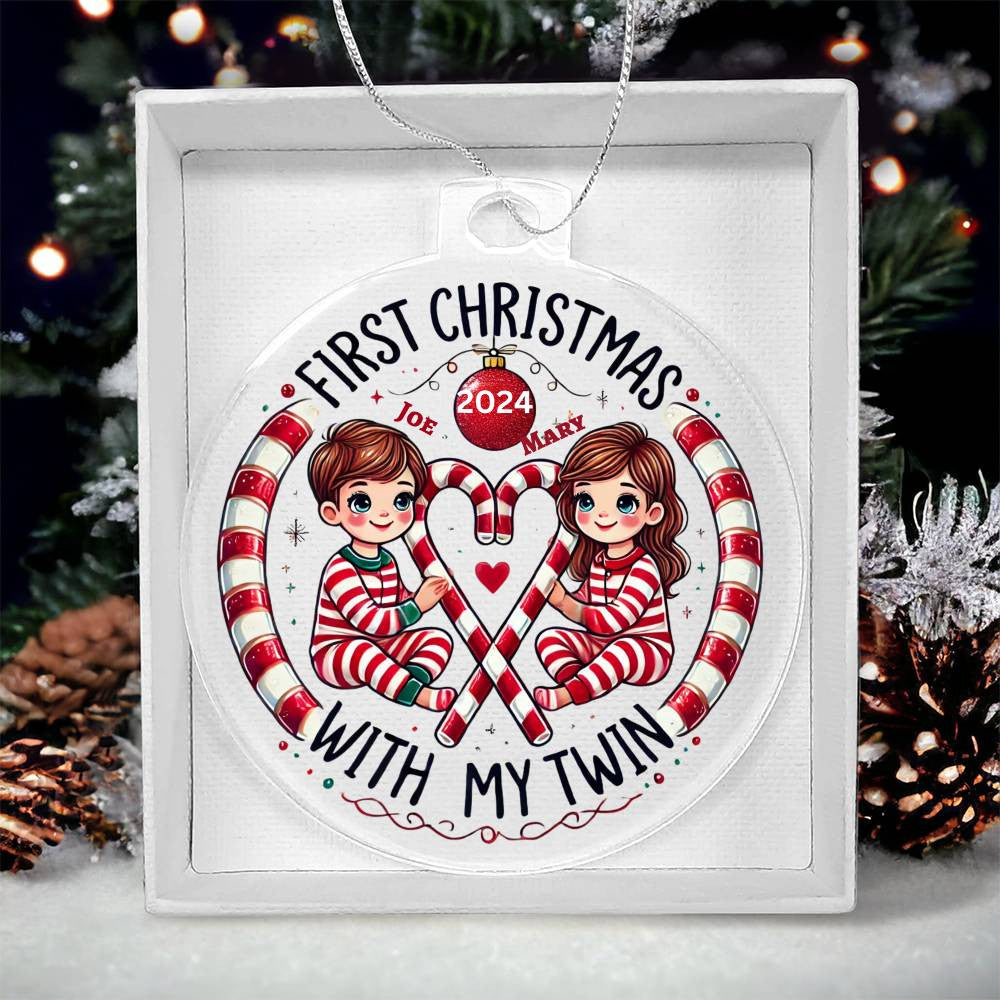 Custom Ornament For Twin Girl Boy First Christmas Newborn Babies Names Year Holiday Family Keepsake Celebration Acrylic Plaque Tree Décor