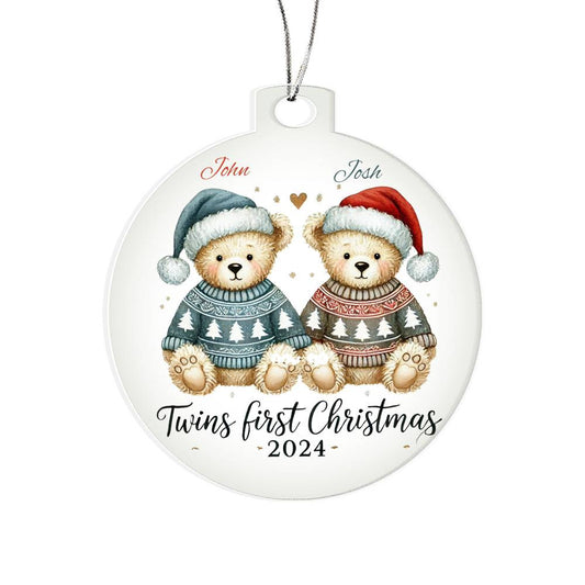 Personalized Gift For Twin Boys First Christmas Custom Ornament for Newborn Babies With Sons Names Year Holiday Tree Decor Keepsake Family