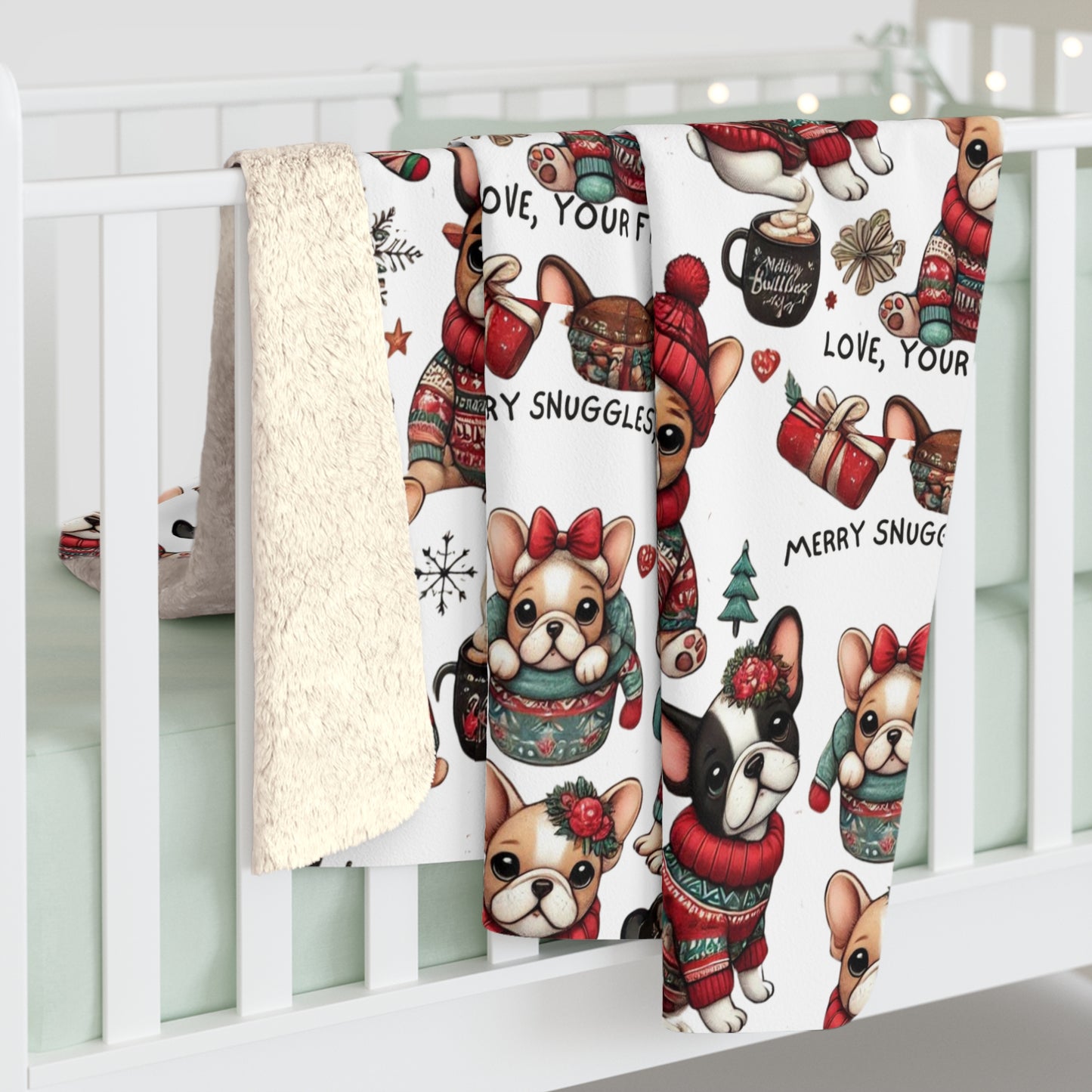 French Bulldog Sherpa Christmas Blanket for Dog Mom, Frenchie Mom