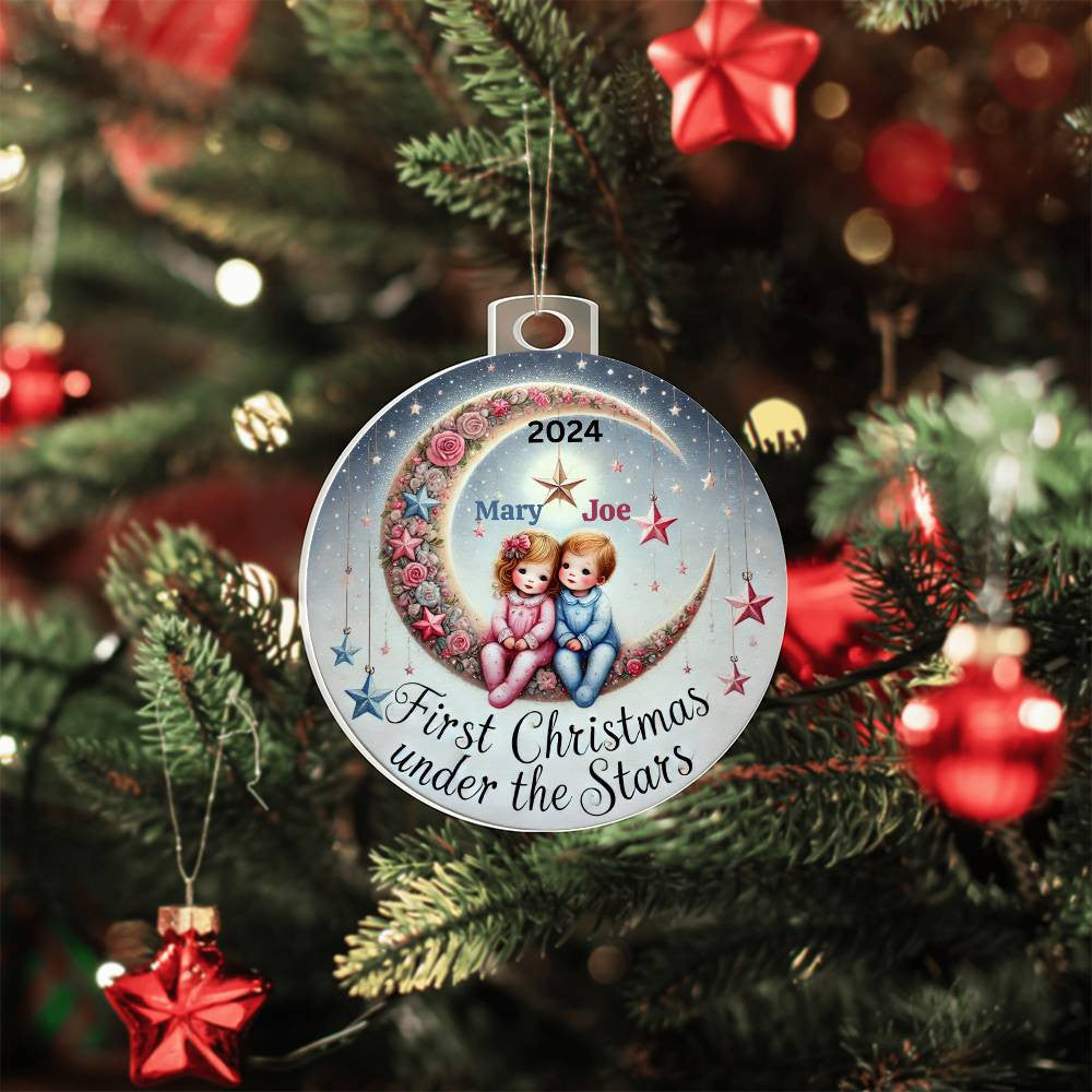 Custom Ornament For Twin Girl Boy First Christmas Newborn Babies Names Year Holiday Family Keepsake Celebration Acrylic Plaque Tree Décor