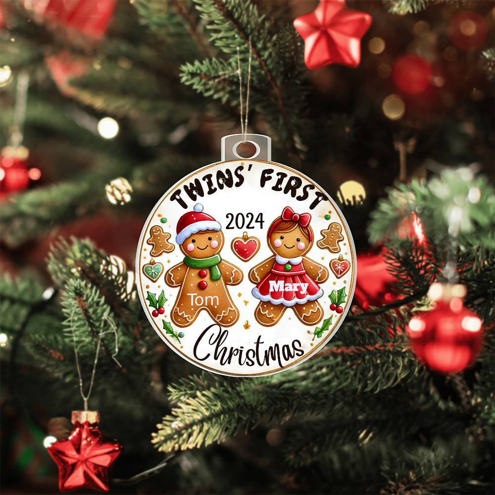 Twin Girl Boy First Christmas Ornament Custom Gift For Newborn Babies Personalized Names Year Holiday Tree Decor Family Keepsake  Acrylic