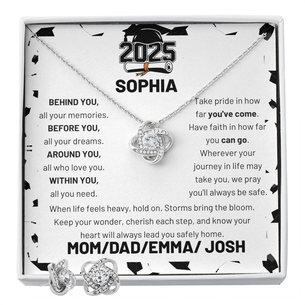 Love Knot Earring & Necklace Set for a Graduate