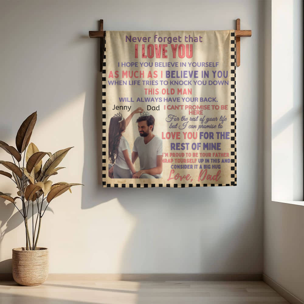 A Daughter from Dad photo name heirloom, sherpa or fleece vintage blanket