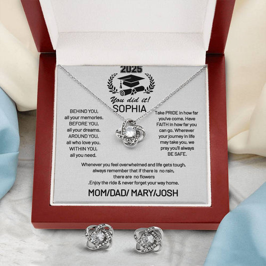 Love Knot Earring & Necklace Set FOR  a loved graduating daughter