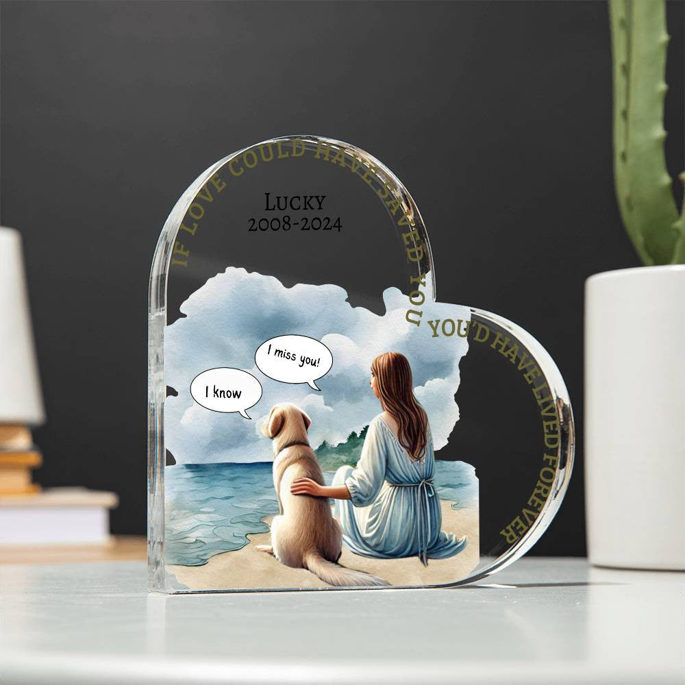 A Dog Memorial Acrylic Heart Shaped Plaque - sitting together