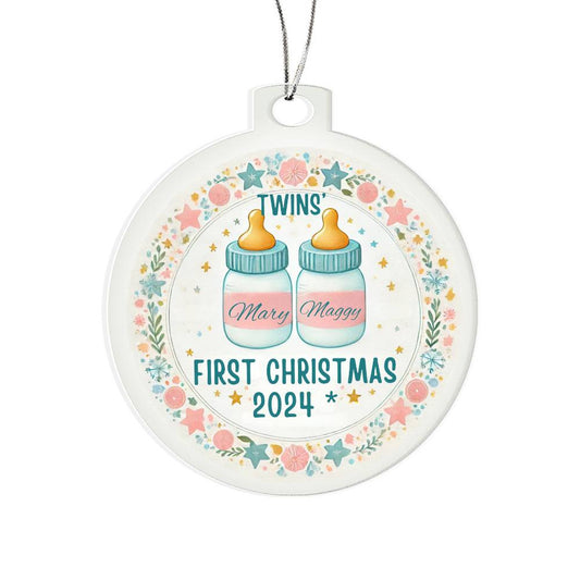 Custom Ornament For Twin Girls First Christmas PersonalizedDaughters Names Year Bottles Tree Decor Keepsake Family Celebration Twins Gift