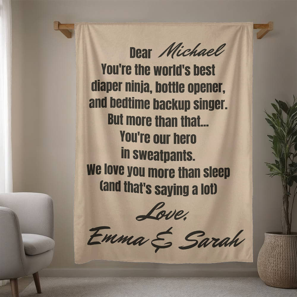 Custom New Dad Love Fleece Sherpa or Woven Blanket
