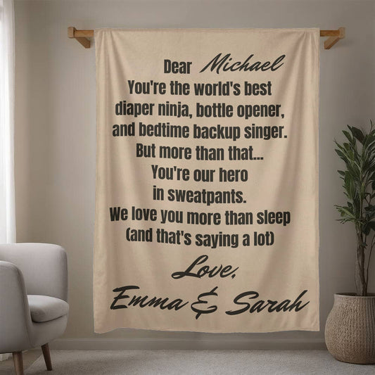 Custom New Dad Love Fleece Sherpa or Woven Blanket