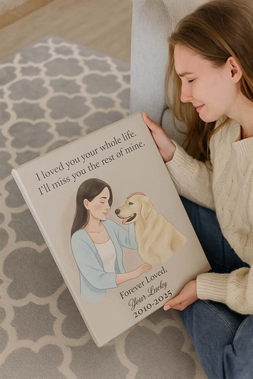 Forever in Her Heart: Personalized Dog Memorial Canvas for Mom