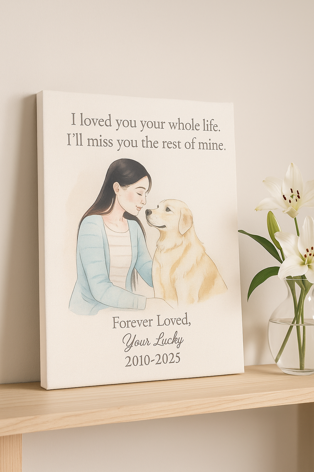 Forever in Her Heart: Personalized Dog Memorial Canvas for Mom
