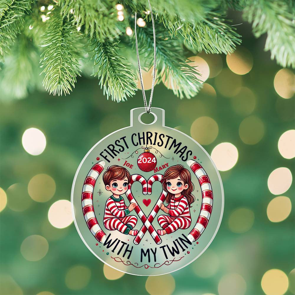 Custom Ornament For Twin Girl Boy First Christmas Newborn Babies Names Year Holiday Family Keepsake Celebration Acrylic Plaque Tree Décor