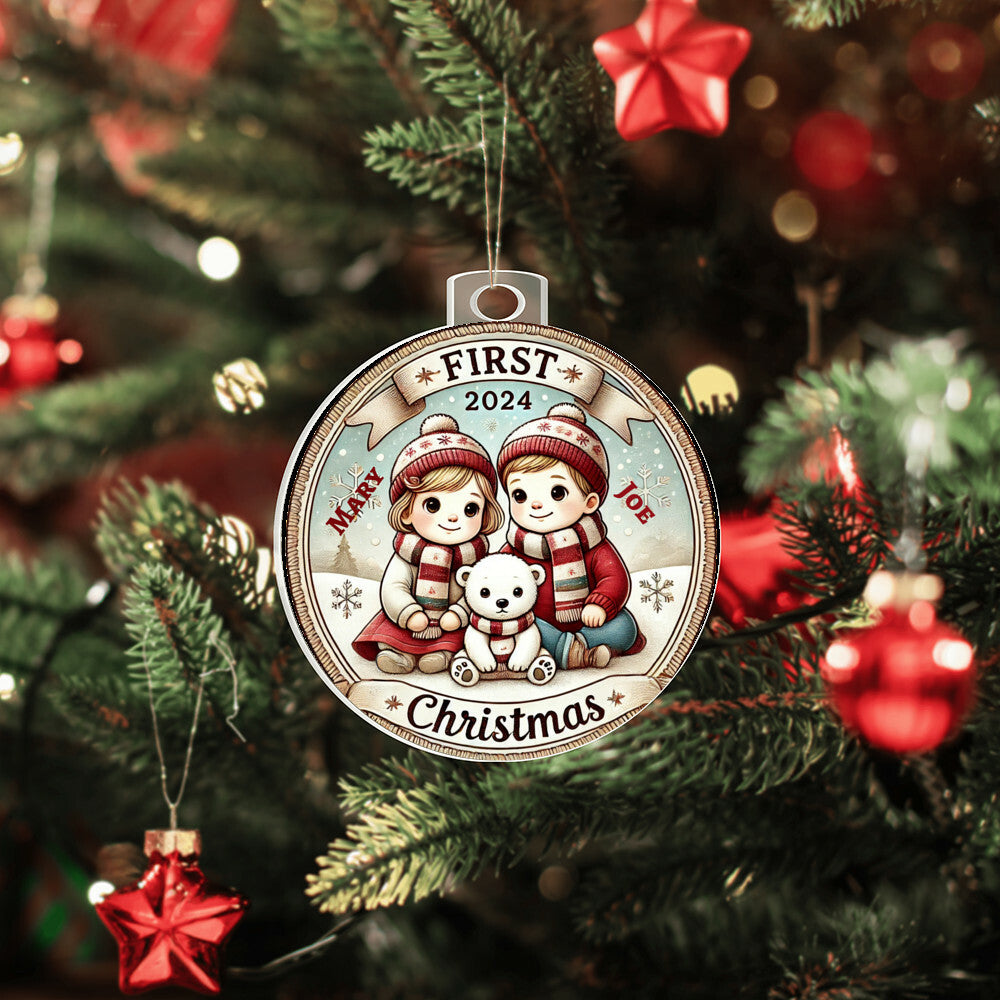 Custom Cute Ornament For Twin Girl Boy First Christmas Newborn Baby Custom Names Year Holiday Family Celebration Keepsake Tree Acrylic Décor