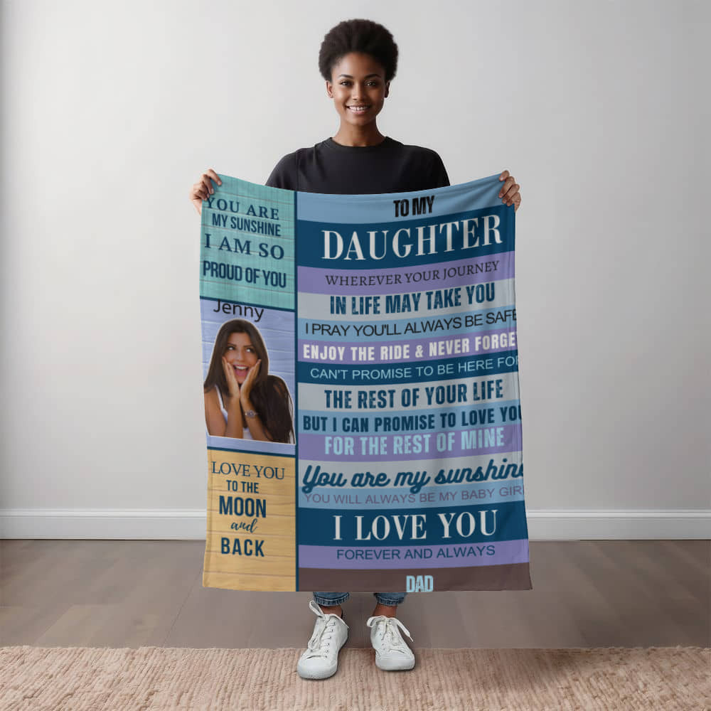 A Daughter from Dad photo name heirloom, sherpa or fleece blanket blue