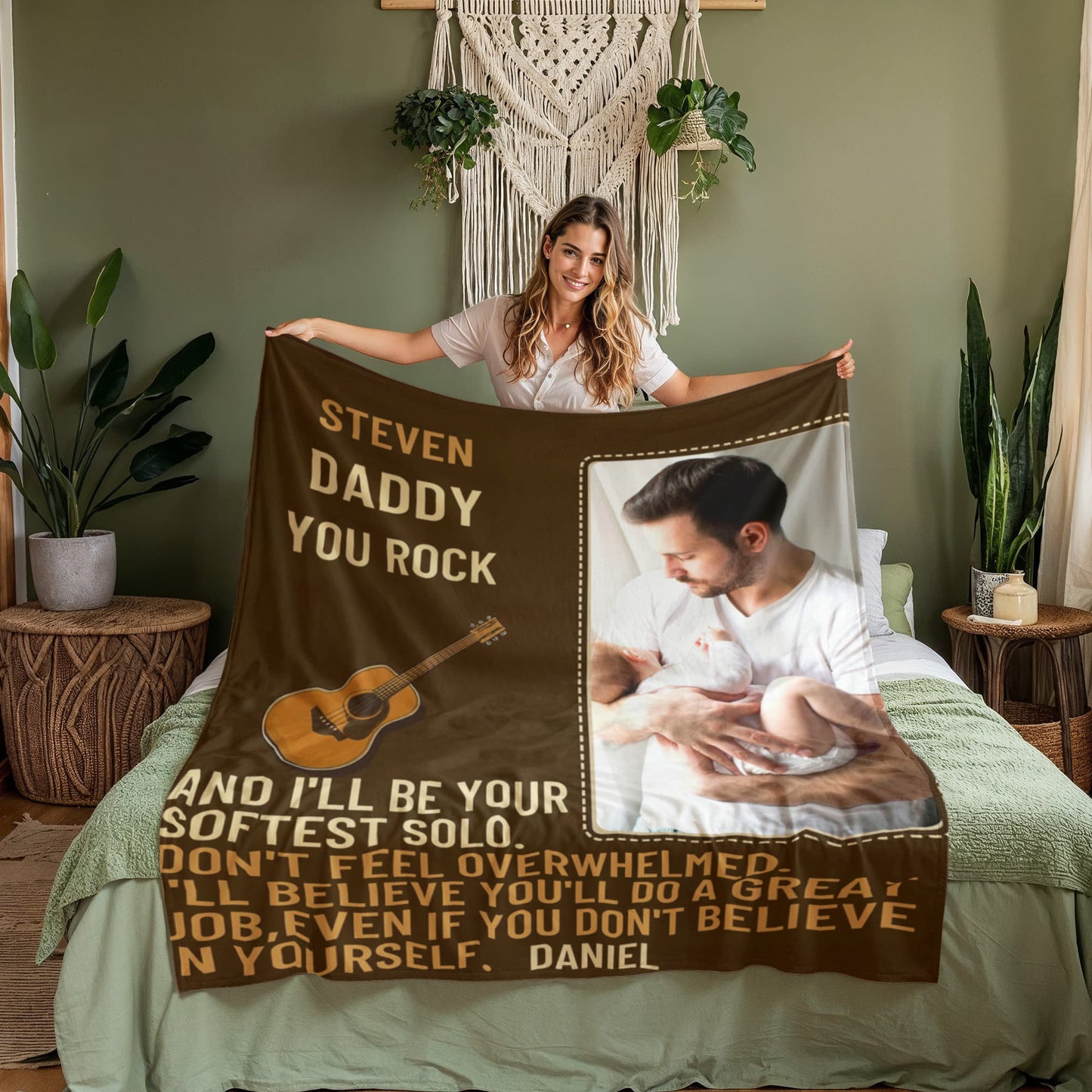 Custom Sherpa Fleece Woven Love Blanket for a New Dad