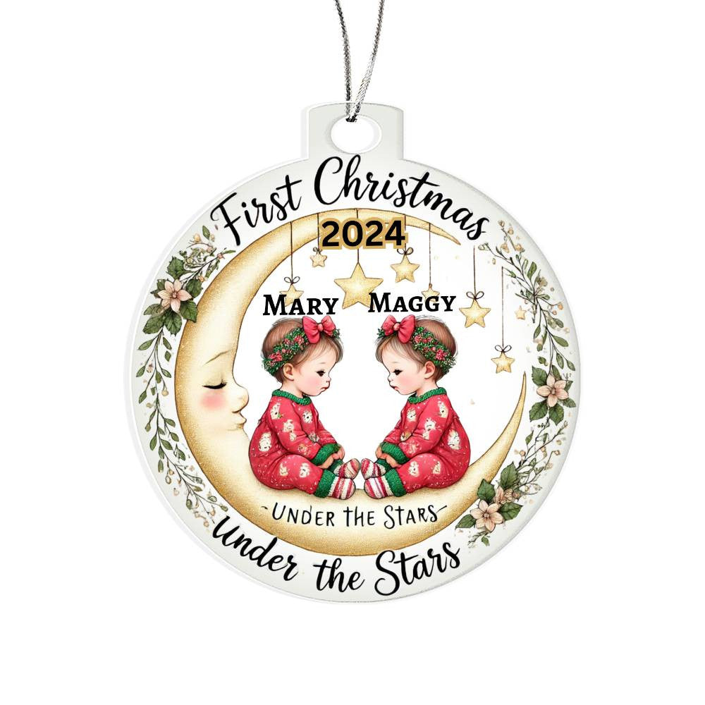 Custom Ornament For Twin Girls First Christmas Personalized Babies Names Year Holiday Tree Decor Keepsake Family Celebration Twins Gift