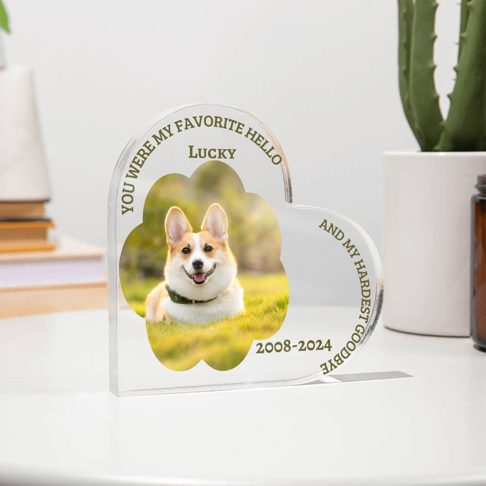 A Dog Memorial Acrylic Heart Shaped Plaque