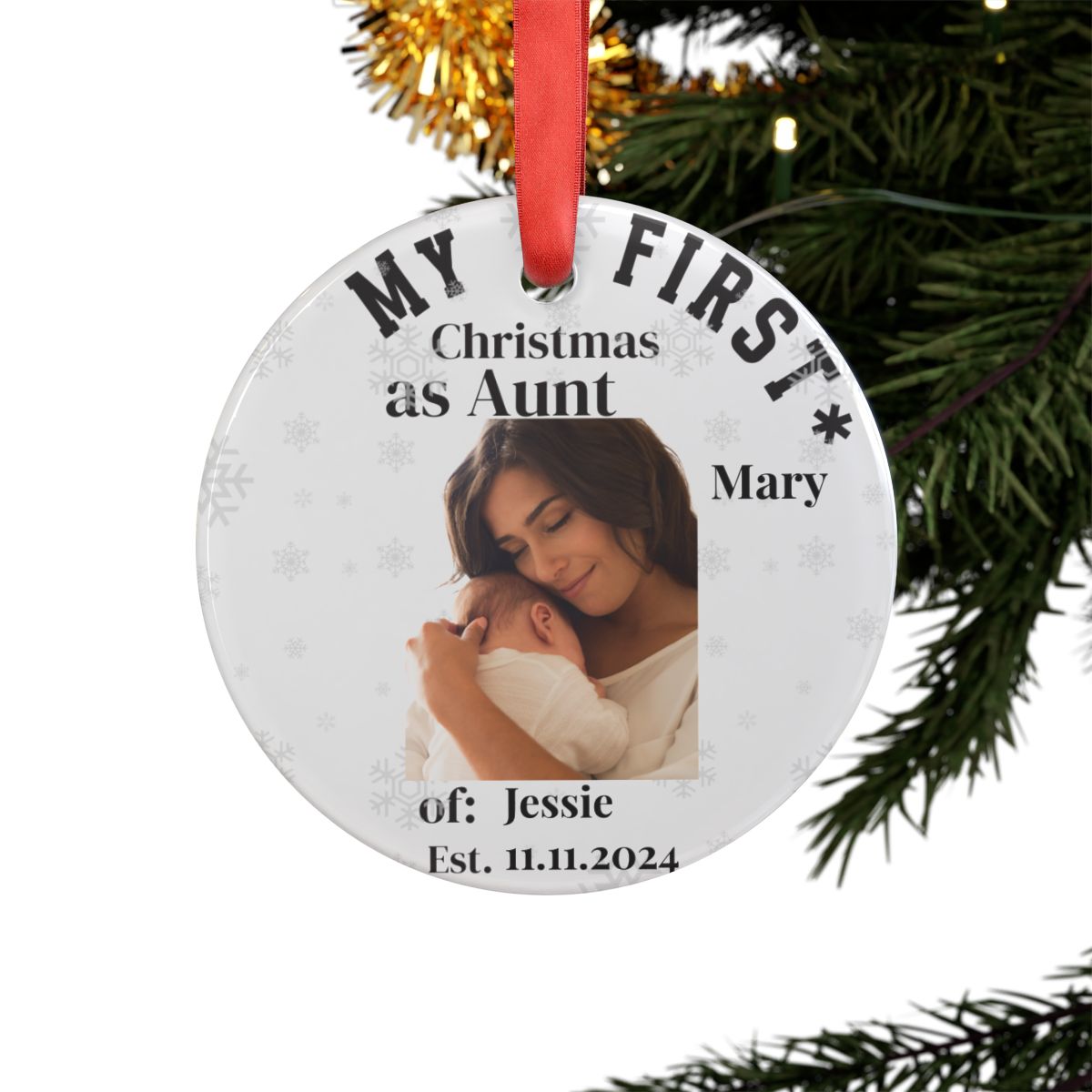 Custom Gift For An Aunt Personalized Acrylic Ornament First Christmas With An Aunt And Babys Photo New Family Keepsake Christmas Tree Decor