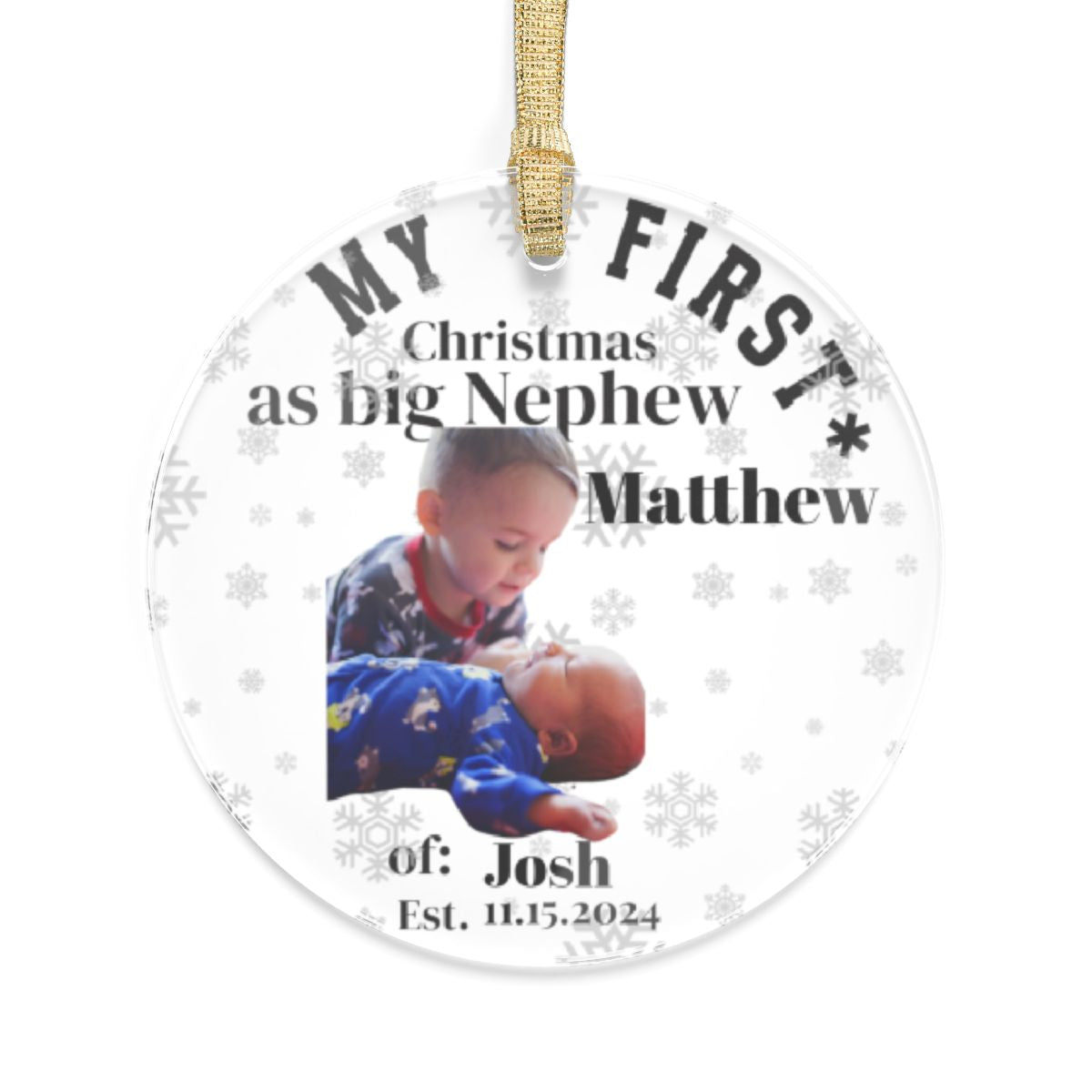 First Christmas As Nephew Personalized Ornament With Nephews And Babys Photo Custom Heartfelt Keepsake Holiday Tree Decor Acrylic Gift