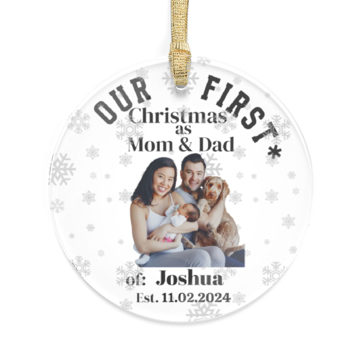 First Christmas As Mom And Dad Personalized Ornament With Parents Babys Photo Custom Keepsake New Family Of Three Tree Decor Acrylic Gift