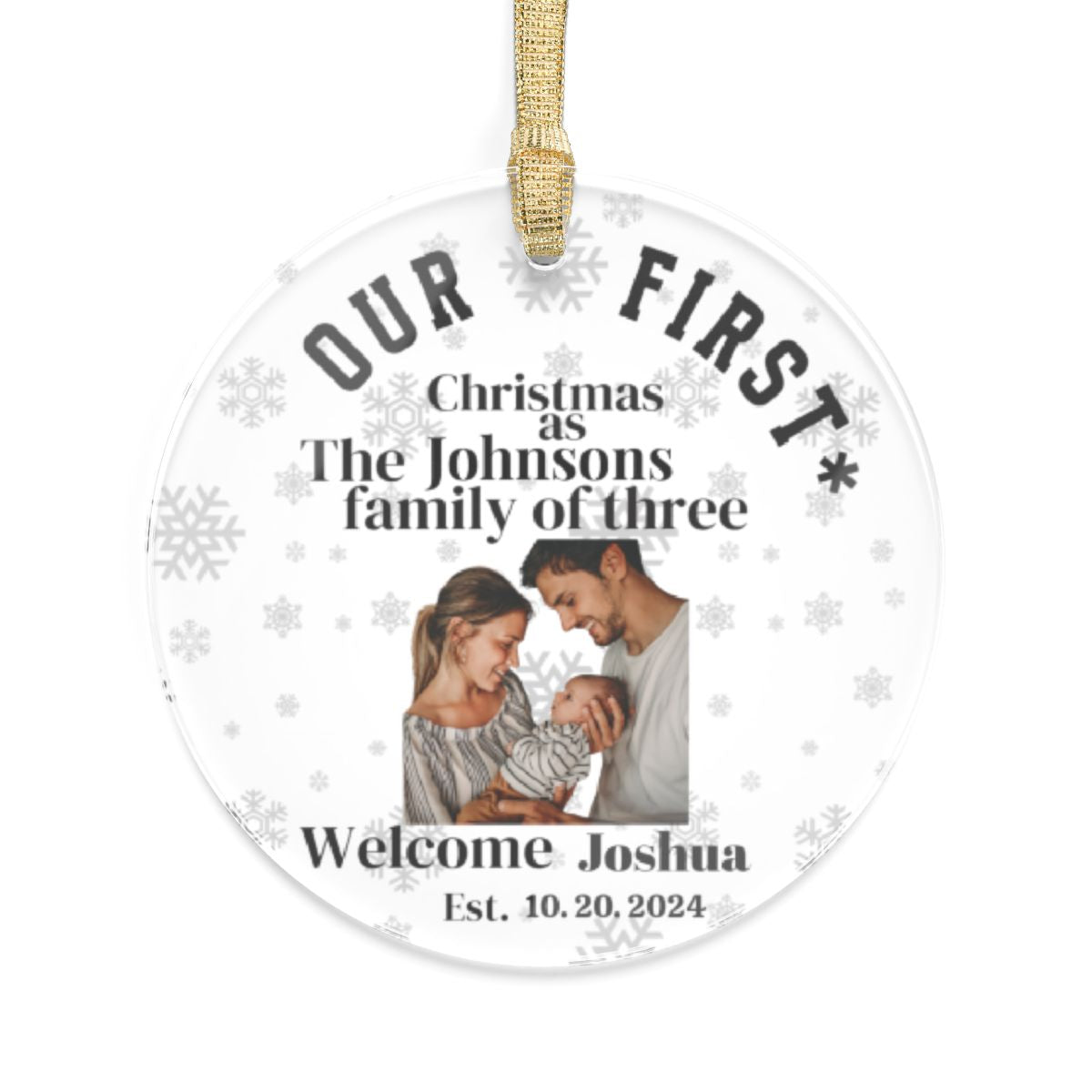 First Christmas As A Family Of Three Personalized Ornament With Parents Babys Photo Custom Keepsake New Family Tree Decor Acrylic Gift
