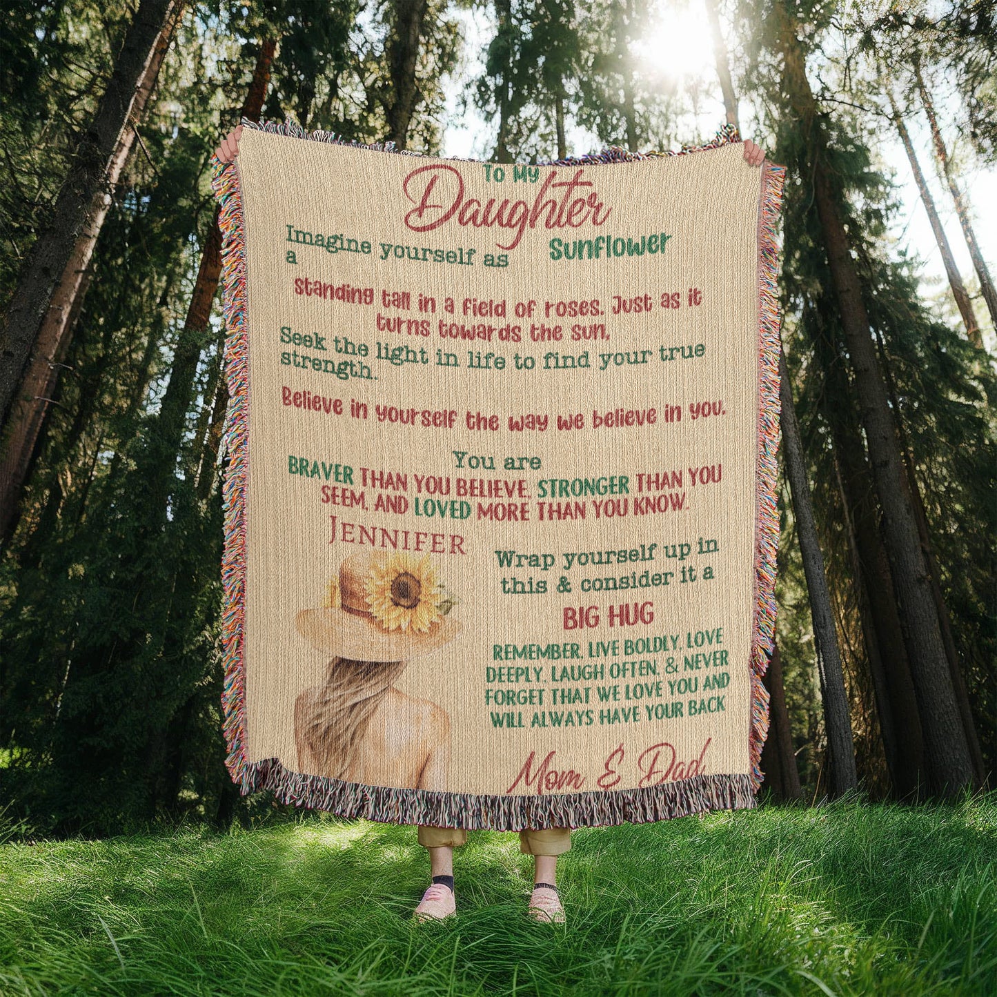 A Sunflower Letter to Daughter from Mom andDad Sherpa or  Fleece Blanket (3:4)
