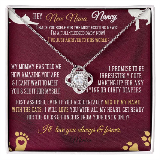 New Cat Nana Grandmom Birthday Announcement, Gift | Baby Arrival News from Daughter Son, Personalized Necklace, Heartfelt Funny Message Card.