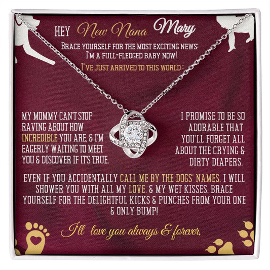 New Dog Nana Grandmom Birthday Announcement, Gift | Baby Arrival News from Daughter Son, Personalized Necklace, Heartfelt Funny Message Card.