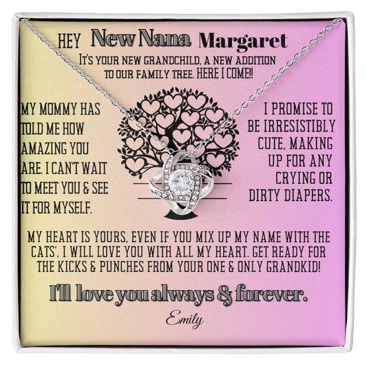 New Cat Grandmom Birthday News, Gift | Baby Arrival Announcement from Daughter Son, Family Tree Personalized Necklace, Heartfelt Funny Message Card.