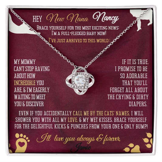 New Cat Nana Birthday News, Gift | Baby Arrival Announcement from Daughter Son, New Addition to Family Tree Personalized Necklace, Heartfelt Funny Message Card.