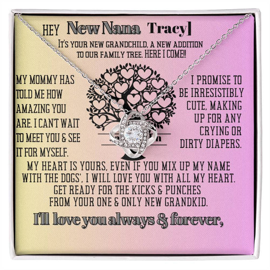 New Grandmom Birthday News, Gift | Baby Arrival Announcement from Daughter Son, Family Tree Personalized Necklace, Heartfelt Funny Message Card.