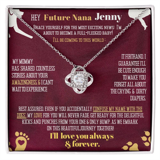 Hey my dog loving Grandma or Nana, I, your next grandchild will soon come to this world! Personalized pregnancy announcement.