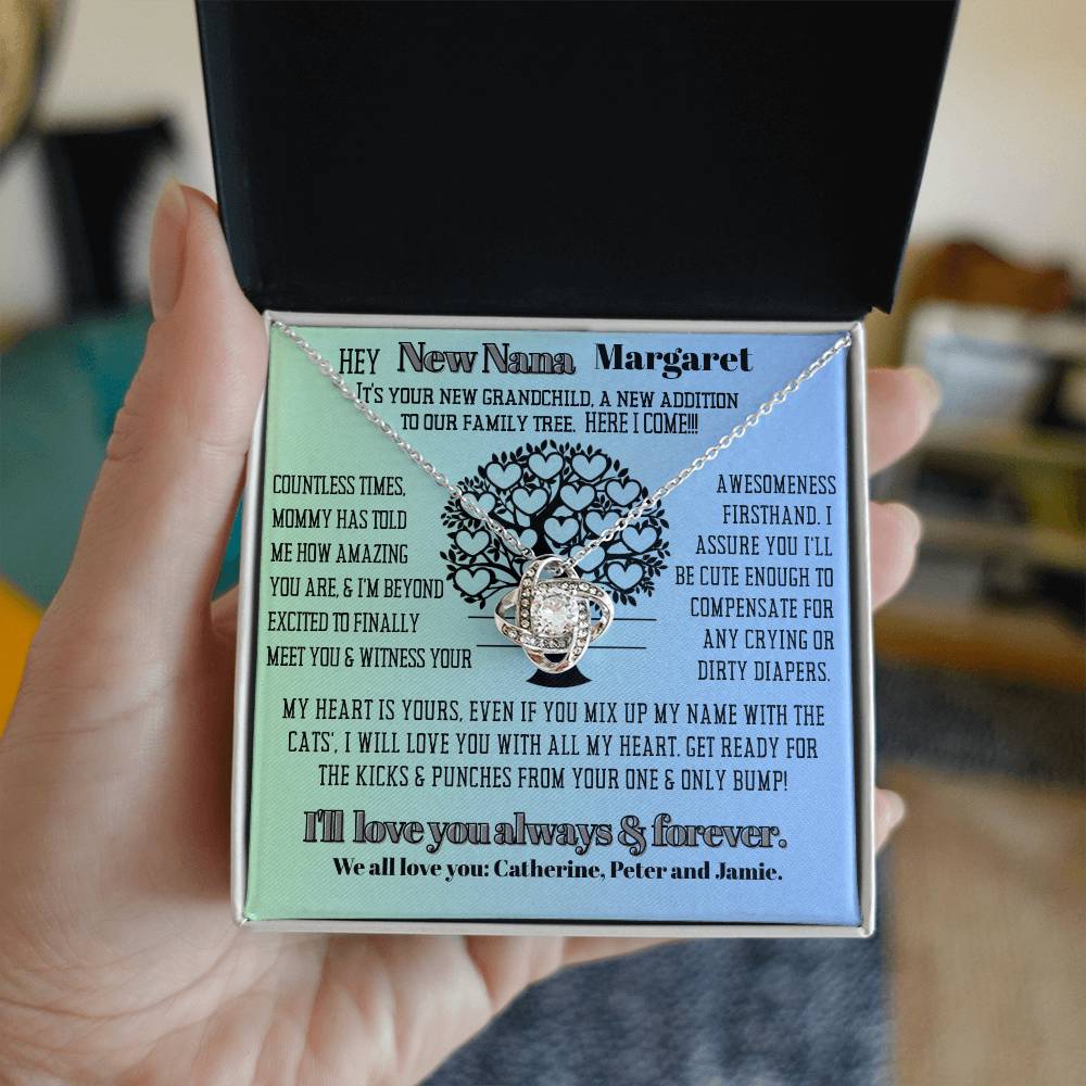 New Cat Nana Birthday News, Gift | Baby Arrival Announcement from Daughter Son, New Addition to Family Tree Personalized Necklace, Heartfelt Funny Message Card.