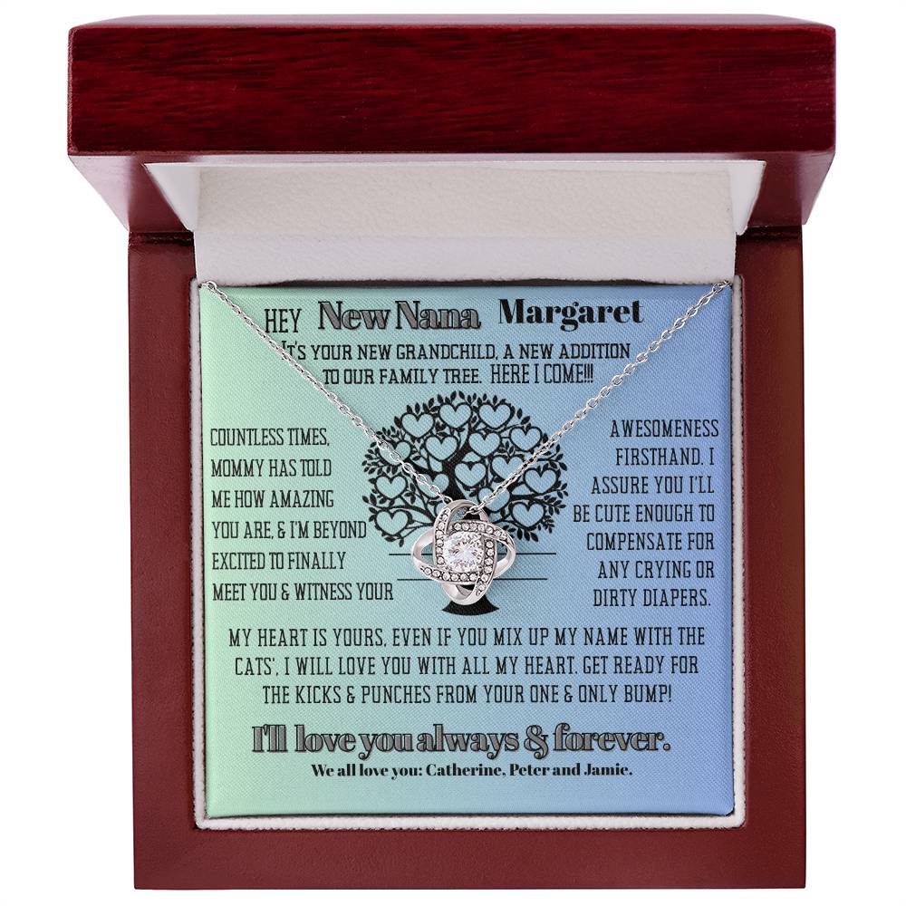 New Cat Nana Birthday News, Gift | Baby Arrival Announcement from Daughter Son, New Addition to Family Tree Personalized Necklace, Heartfelt Funny Message Card.