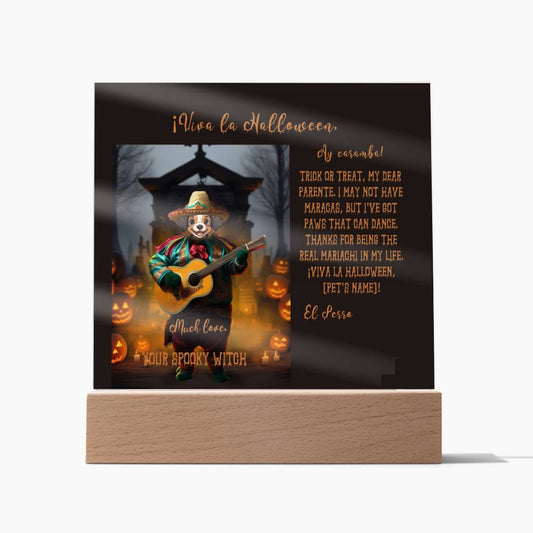 Personalized Halloween Acrylic Plaque for a Dog Mom, a Portrait of Your Dog Dressed Up in a Mariachi Costume with Customizable face. Funny and Sentimental Gift from a Husband and/or Children, a Table Home Décor Lamp.