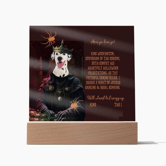 Personalized Halloween Acrylic Plaque for a Dog Mom, a Portrait of Your Dog Dressed Up as a King with Customizable face. Funny and Sentimental Gift from a Husband, Children and Dog, a Table Home Décor Lamp.