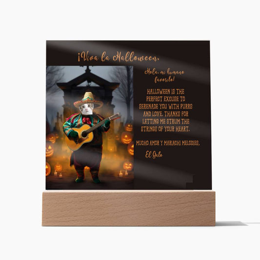 Personalized Halloween Acrylic Plaque for a Cat Mom, a Portrait of Your Cat Dressed Up in a Mariachi Costume with Customizable face. Funny and Sentimental Gift from a Husband and/or Children, a Table Home Décor Lamp.