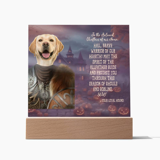 Dog mom Personalized Halloween Acrylic Plaque of a Viking Dog Portrait, Funny sentimental Gift from Husband and Pet, Dog memorial Table Home Decor.