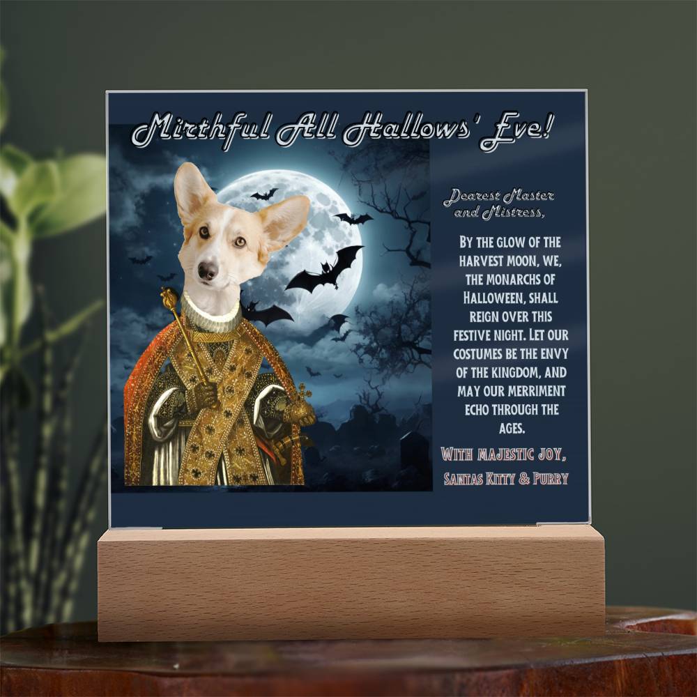 Halloween pet portrait with wishes to Dog Parents: Mom & Dad from their king dog. Personalized gift fot mother & father.