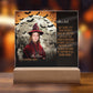 Personalized Halloween Acrylic Plaque for Mom, a Portrait of a Dressed Up in a Witch Costume Daughter with Both Funny and Sentimental Mirthful All Hallows' Eve Wishes . A  Table Home Décor Lamp, Gift from Husband and or Children
